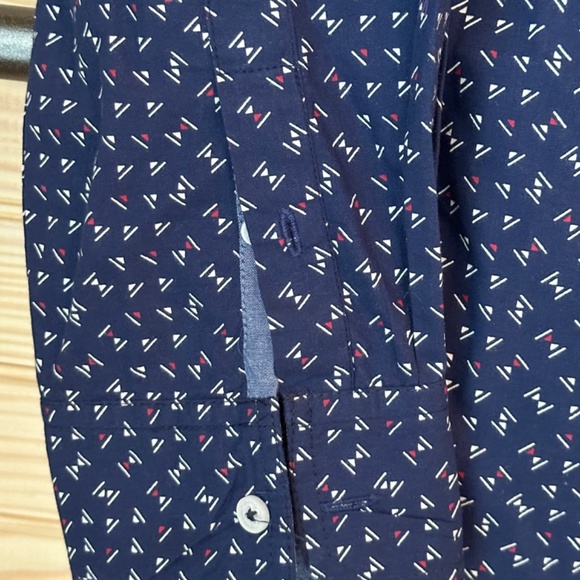 Ben Sherman Navy Blue Geometric Cotton Boy's Large 14/16 Button Down Dress Shirt - Picture 2 of 6